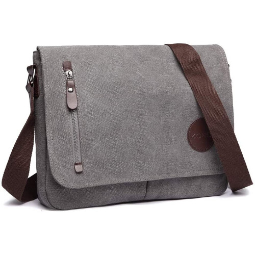 Kono Canvas Laptop Messenger Bags Mens Crossbody Bags 13.5'' Canvas Satchel Messenger Shoulder Bag (Grey) 1