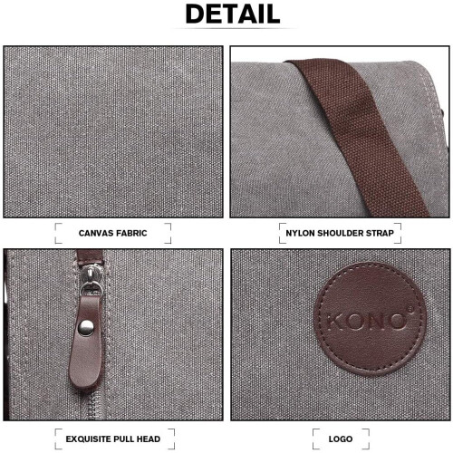 Kono Canvas Laptop Messenger Bags Mens Crossbody Bags 13.5'' Canvas Satchel Messenger Shoulder Bag (Grey) 2