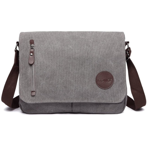 Kono Canvas Laptop Messenger Bags Mens Crossbody Bags 13.5'' Canvas Satchel Messenger Shoulder Bag (Grey)