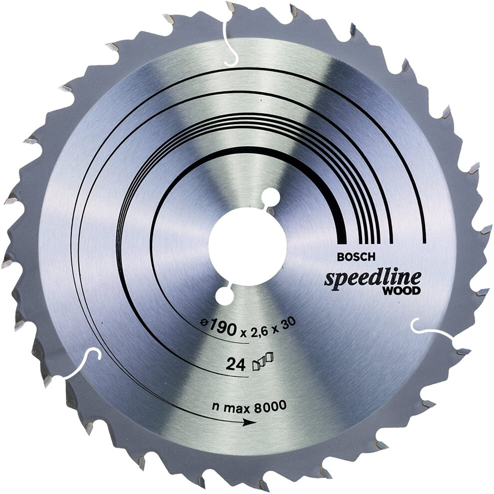 Bosch 2608640801 Speedline Wood Circular Hand Saw Blade, 190mm x 2.6mm x 30mm, 24 Teeth, Silver