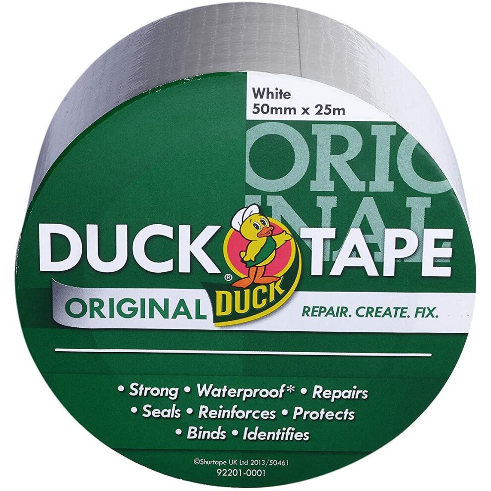 Duck Tape Original White, 50Mm X 25M. The Original High Strength Waterproof Gaffer And Duct Adhesive Cloth Repair Tape 075353347041