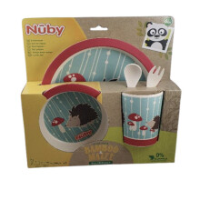 Nuby Feeding Set Lunch Bamboo And Maize Plate, Bowl, Cutlery, Cup