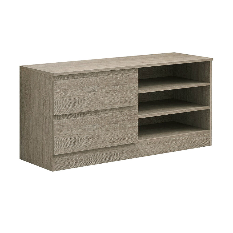 (Rustic Oak) FWStyle Narvik Modern 2 Drawer 3 Shelf TV Unit