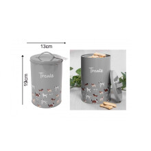 Large Grey Dog Print Treat Storage Tin with Lid Handle - Metal Canister for Biscuits & Cookies, Keeps Treats Fresher Longer (13x19cm)