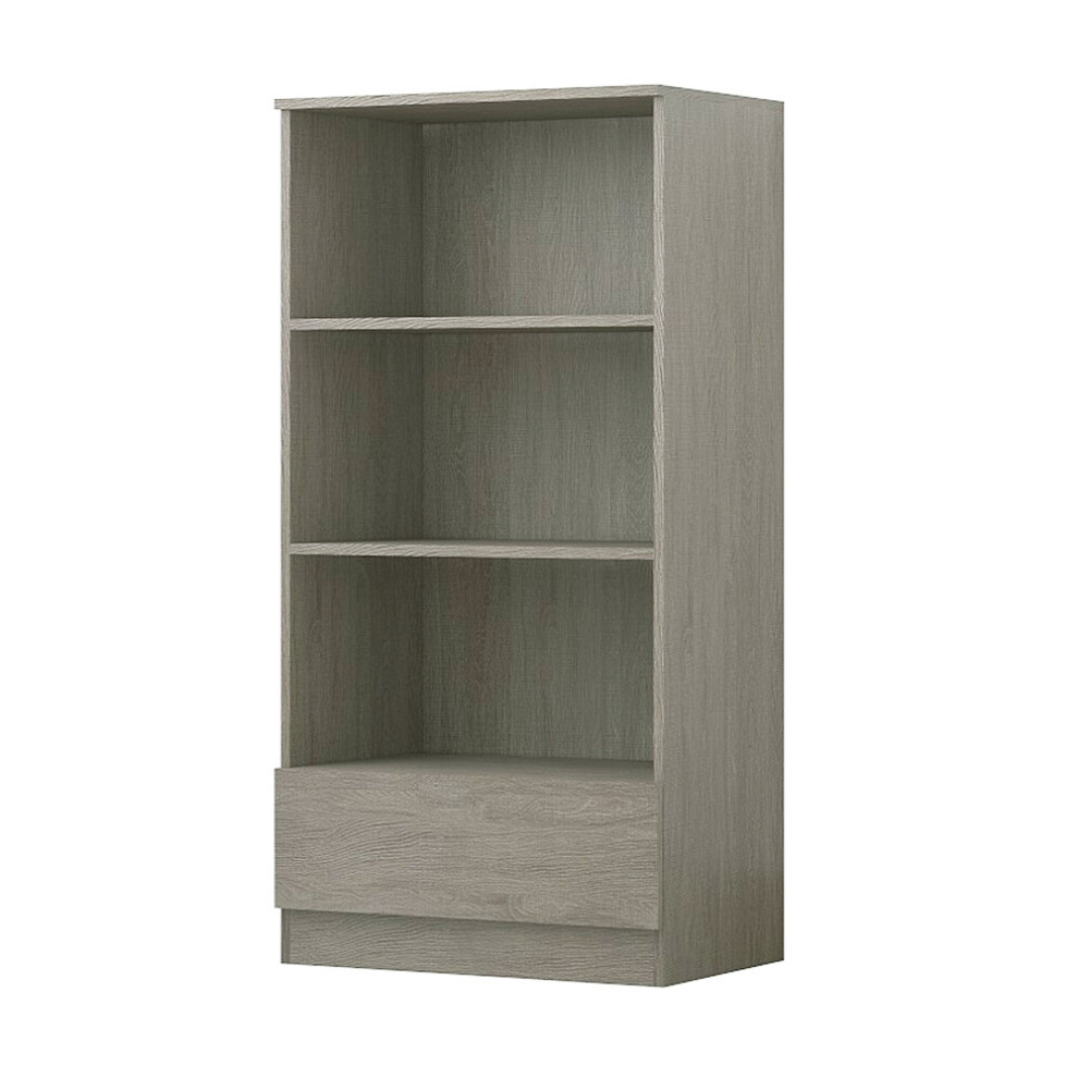 (Rustic Oak) FWStyle Narvik Modern 3 Tier Bookcase with Drawer