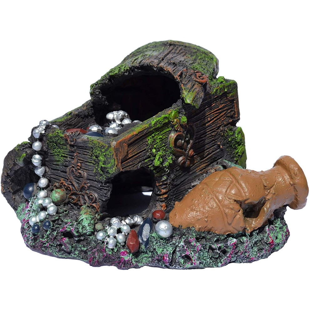 Supa Large Treasure Chest and Barrel Aquarium/Fish Tank Ornament Realistic Detail Approx. 12cm(L) x 17cm(W) x 9cm(H)