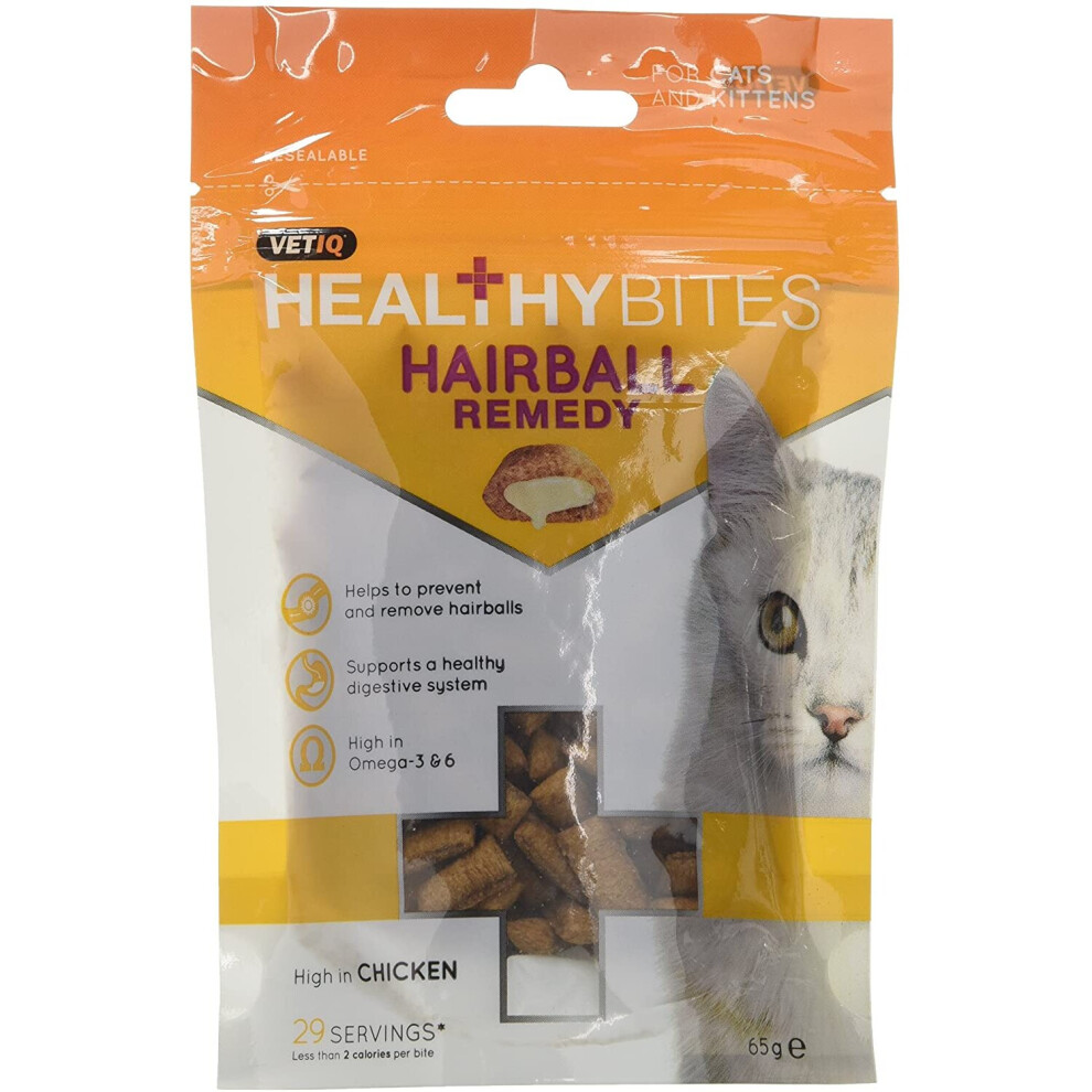 VetIQ Healthy Bites Hairball Remedy for Cats & Kittens - 65g, Prevents & Removes Hairballs, High Meat, Wheat & Soya Free, Sterilised Cats-image-OPC-P8WNDKR-NEW