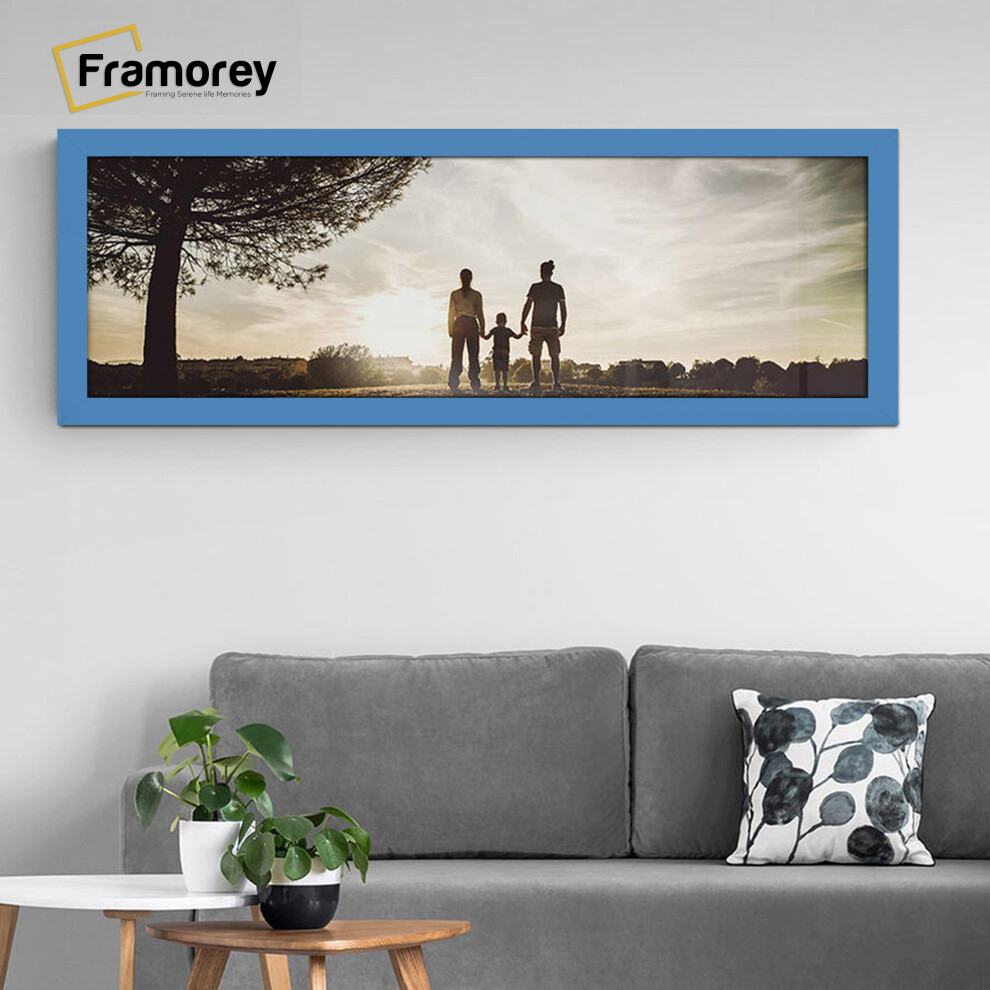 (15x9 Inch) Panoramic Size Blue Picture Frame Wall Art Frames Flat Wooden Effect Poster Frame