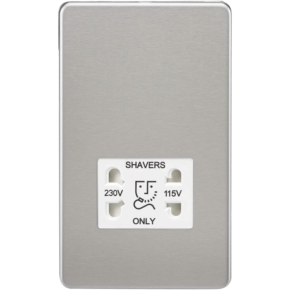 Knightsbridge Screwless Dual Voltage Shaver Socket In Brushed Chrome With White Insert 5055832905110