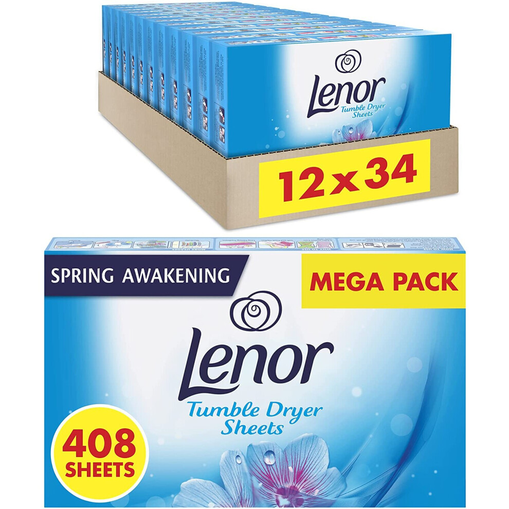 Lenor Fabric Tumble Dryer Sheets, 408 Sheets (34 x 12), Spring Awakening