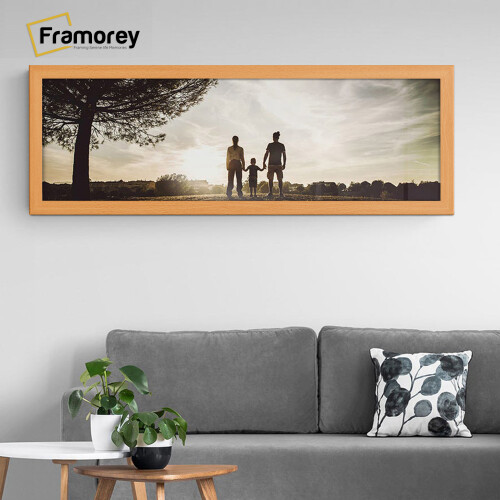 (15x5 Inch) Panoramic Size Beech Picture Frame Wall Art Frames Flat Wooden Effect Poster Frame