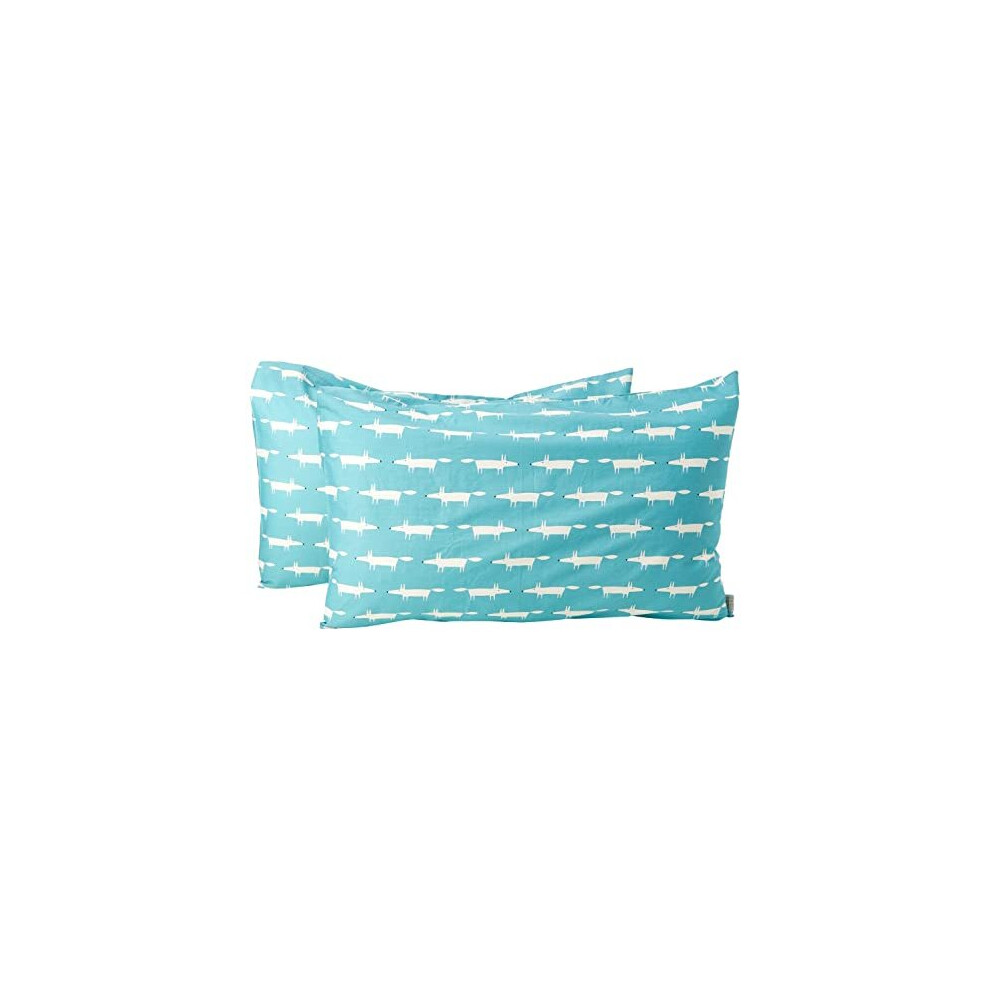 Scion Mr Fox Standard Pillow Case Pairs, Teal Blue