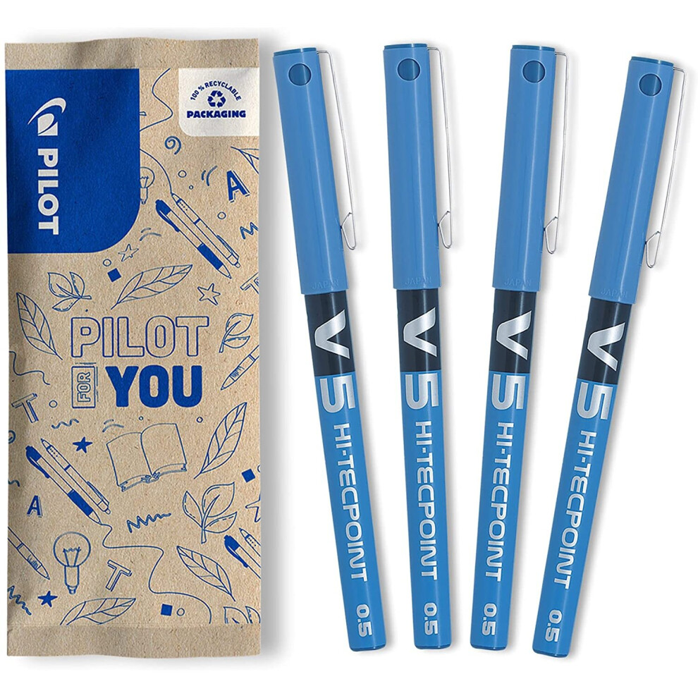 Pilot V5 Liquid Ink Rollerball 0.5Mm Tip - Blue, Pack Of 4