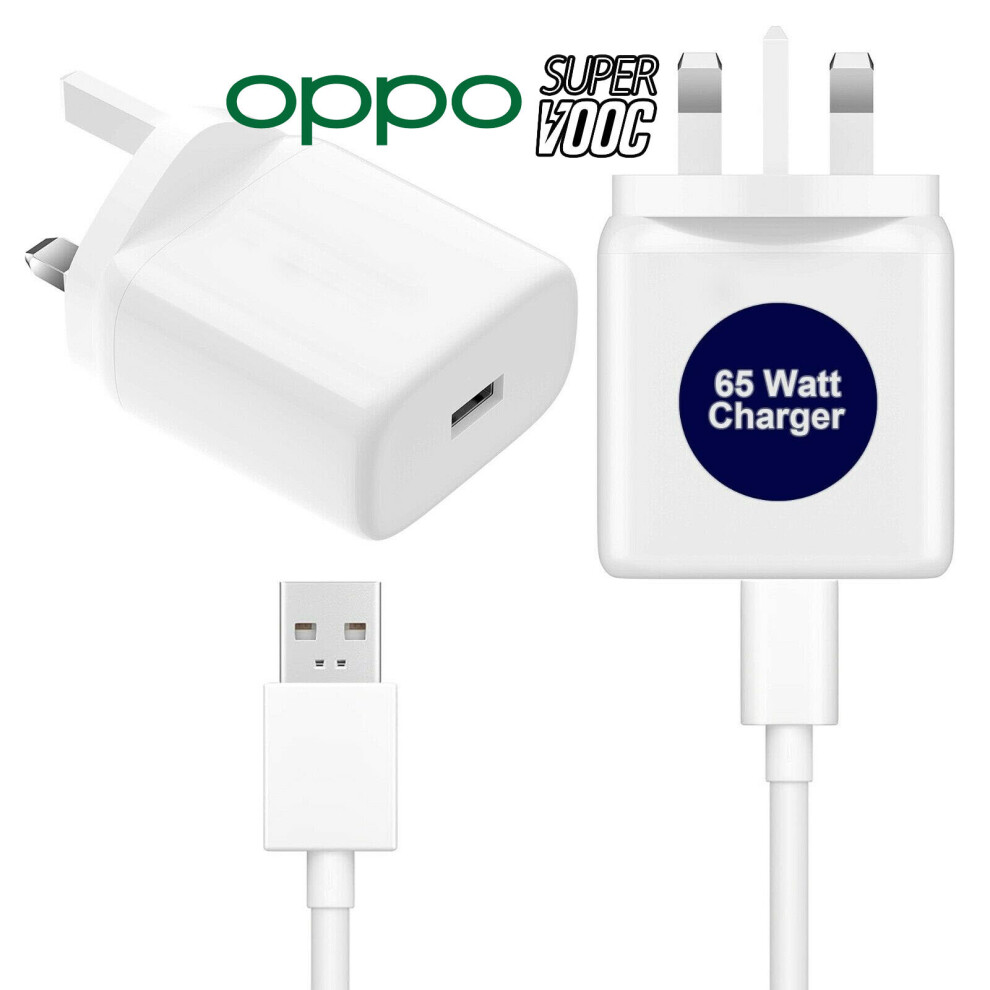 Original OPPO SuperVooc 65Watt Fast Rapid 3 Pin UK Charger And USB C Cable