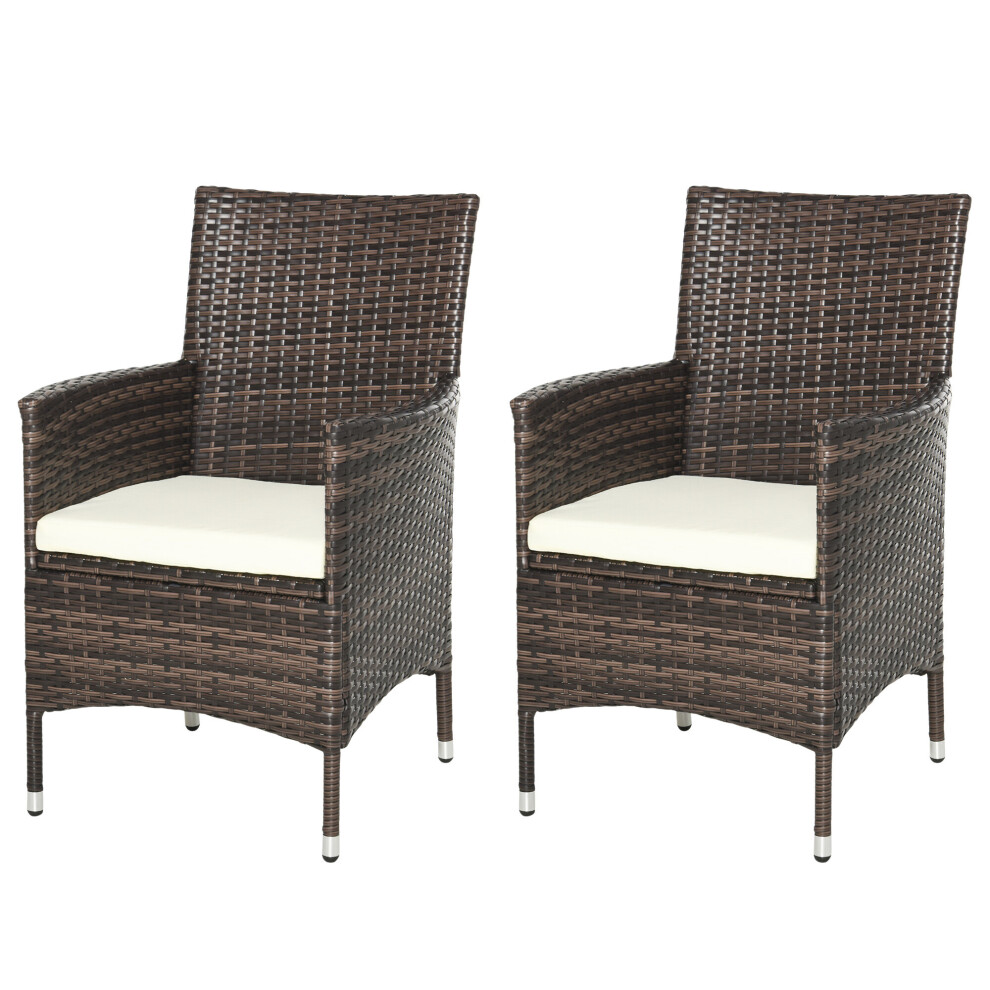 Outsunny 2PC Outdoor Rattan Armchair Wicker Dining Chair Set For Garden Brown