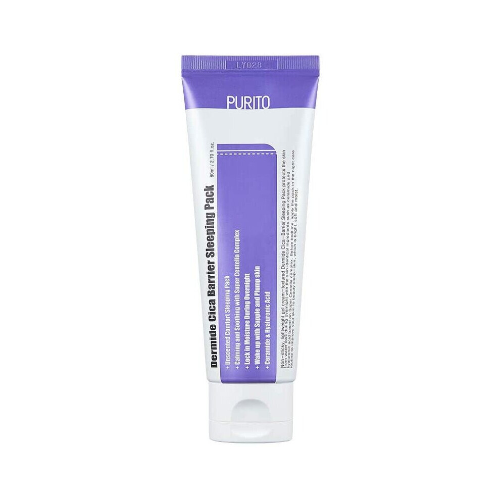 Purito Dermide Cica Barrier Sleeping Pack 2.71 Fl Oz (Pack Of 1) 80Ml Ceramide And Centella, Night Cream, Sensitive Type, Moisture Pack