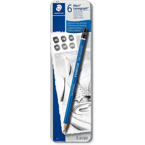 Staedtler Staedtler Mars Lumograph 100 G6 Pencils Soft Grades 8B-HB (Tin of 6)