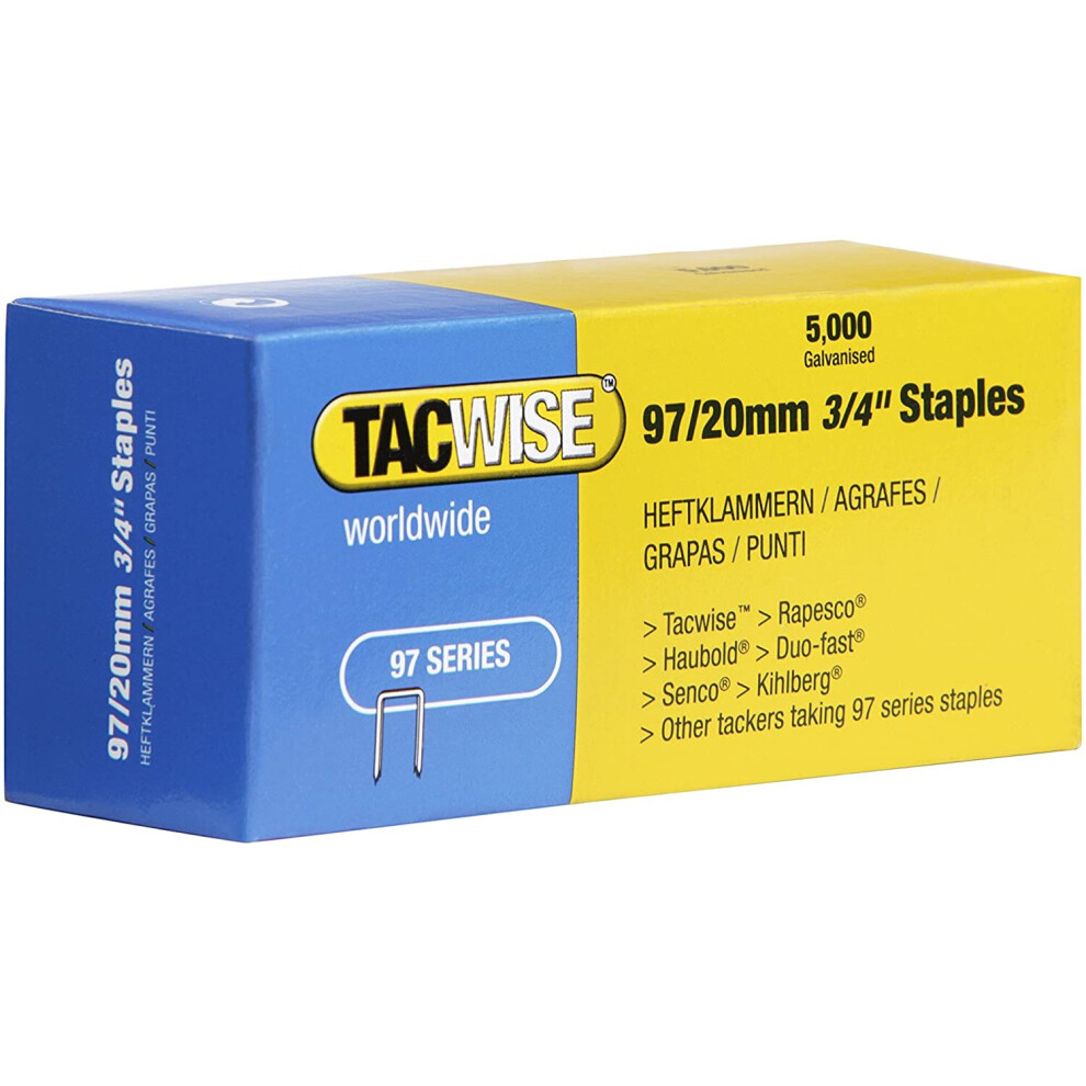 Tacwise 0304 97/20Mm Narrow Crown Staples For Staple Gun (Pack Of 5000) 5018505101363
