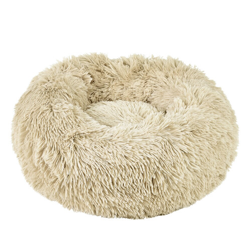 Bunty (Small, Cream) Plush Donut Dog Bed Anti Anxiety Calming Pet Bed