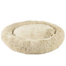 (Large, Cream) Plush Donut Dog Bed Anti Anxiety Calming Pet Bed