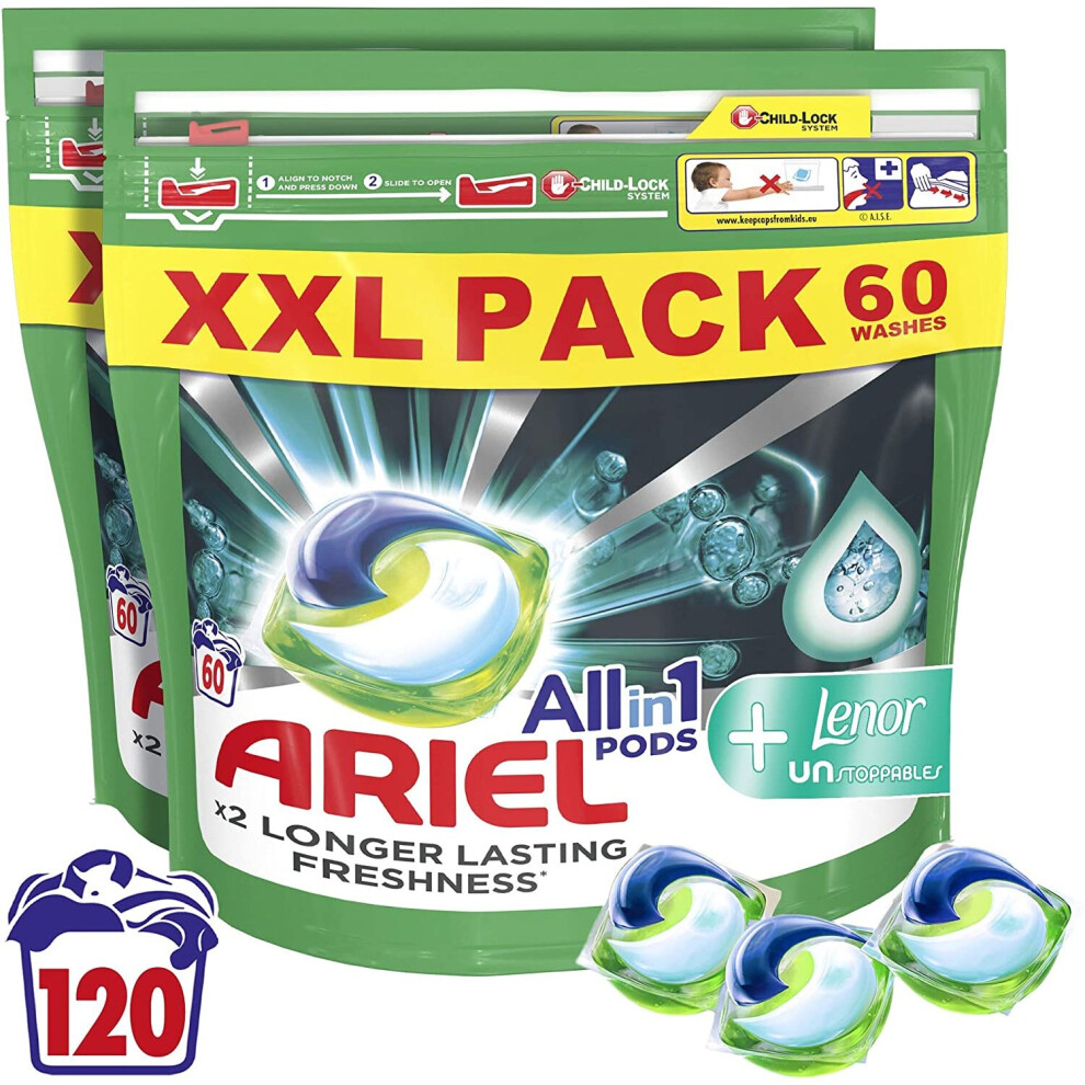 Ariel All-in-1 Pods Washing Liquid Laundry Detergent Tablets/Capsules, 120 Washes (60 x 2) with Lenor Unstoppables