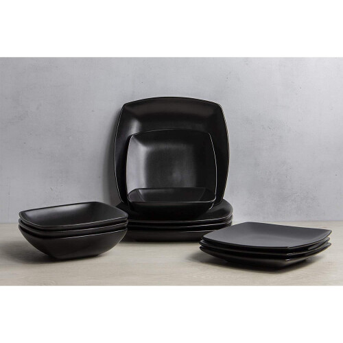 Creative Tops 5149357 Raven Black 12 Piece Dinner Set, Square, Ceramic, Service for 4 2