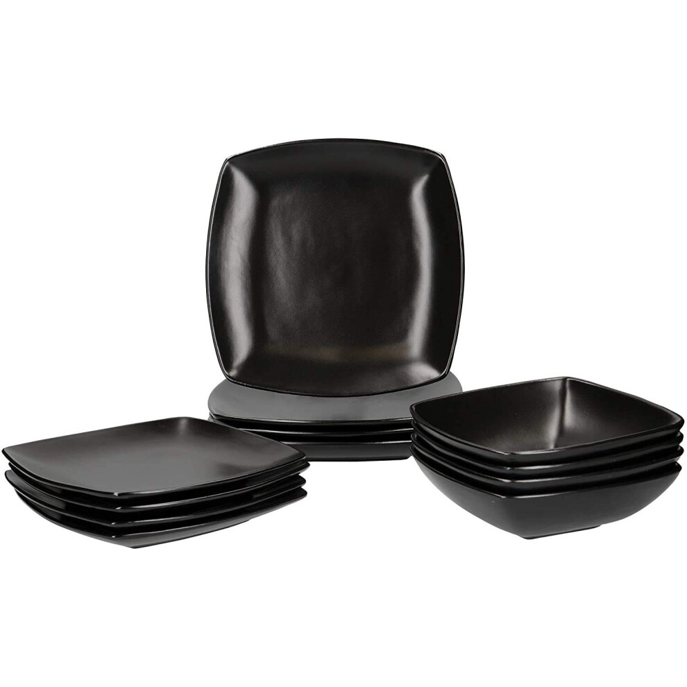 Creative Tops 5149357 Raven Black 12 Piece Dinner Set, Square, Ceramic, Service for 4