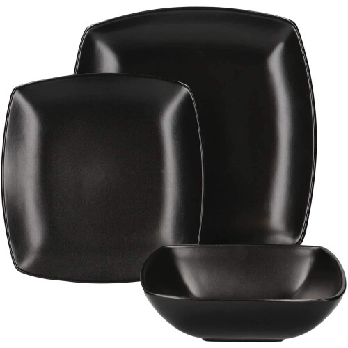 Creative Tops 5149357 Raven Black 12 Piece Dinner Set, Square, Ceramic, Service for 4 1