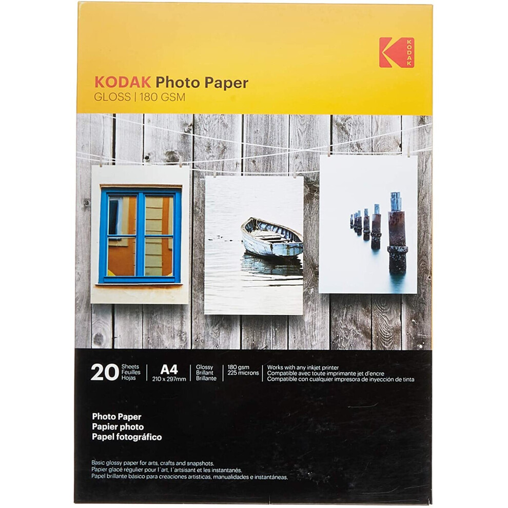 Kodak A4 Gloss Photo Paper Premium Printer Paper for Inkjet Printers A4-180gsm [20 Sheets]