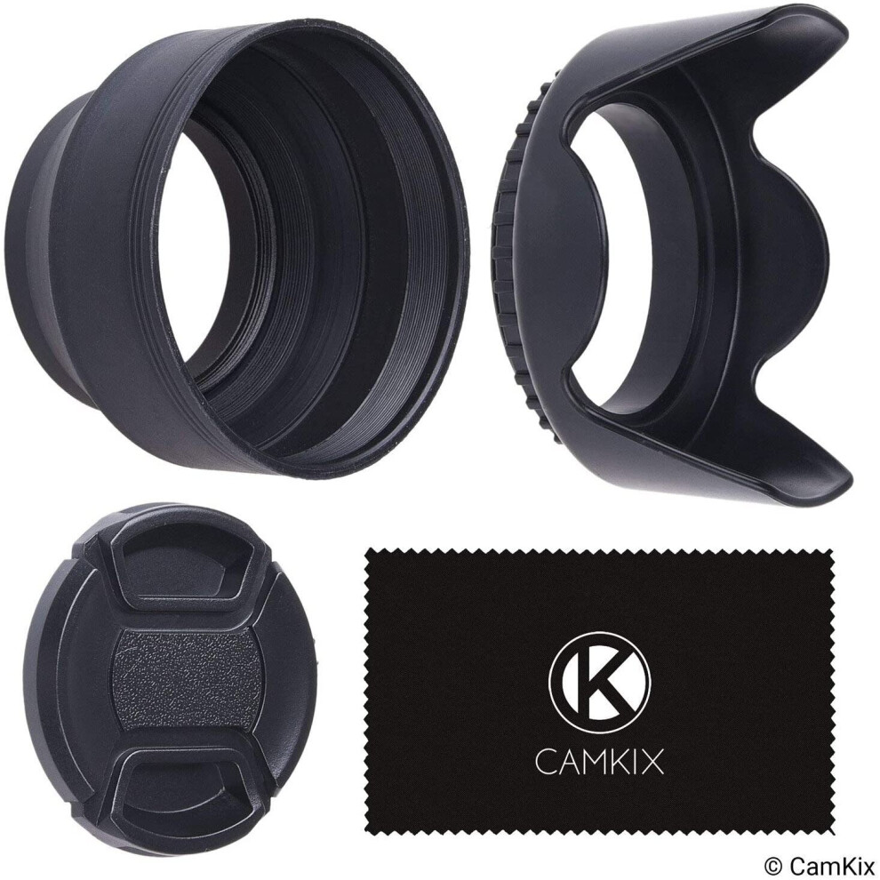 77Mm Set Of 2 Camera Lens Hoods And 1 Lens Cap - Rubber (Collapsible) + Tulip Flower - Sun Shade/Shield - Reduces Lens Flare And Glare - Blocks Excess 711099327151