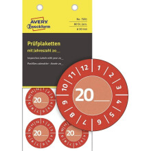 AVERY Zweckform Pack of 80 Test Badges 20 (with Year to Enter Yourself, Durable, Strong Self-Adhesive, 30 mm, Test Stickers, Writeable Test Seal Made