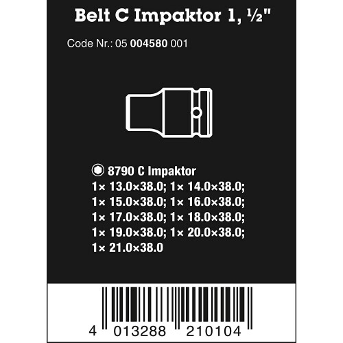 Wera Wera 05004580001 Belt C Impaktor 1 Socket Set, Colour, Size 1