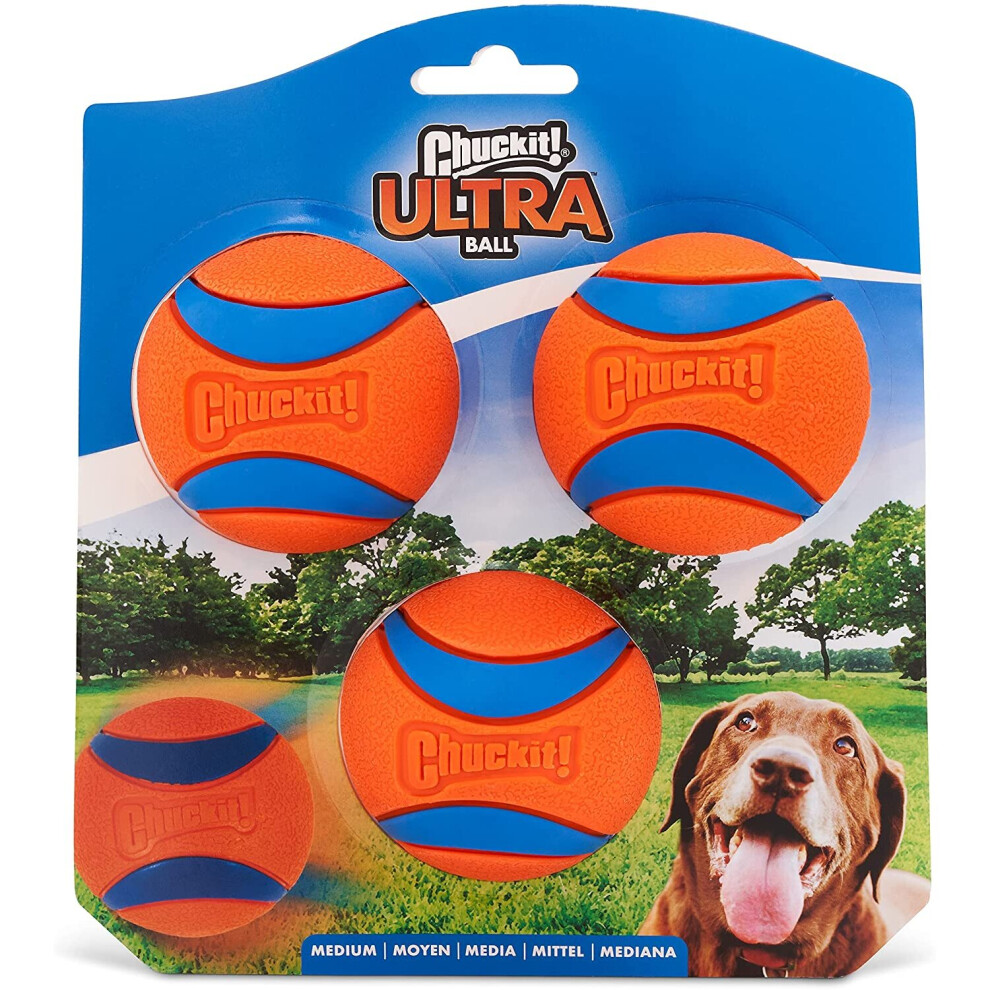 Chuckit Ultra Ball, Durable High Bounce Rubber Dog Ball, Launcher Compatible, 3 Pack, Medium