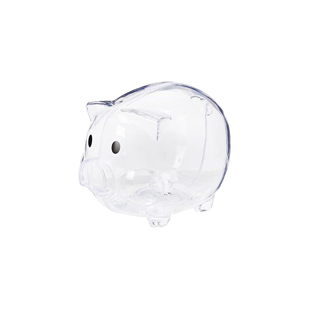 eBuyGB Transparent Plastic Piggy Bank/Money Box, Transparent, 12.8 x 10.59 x 10.21 cm