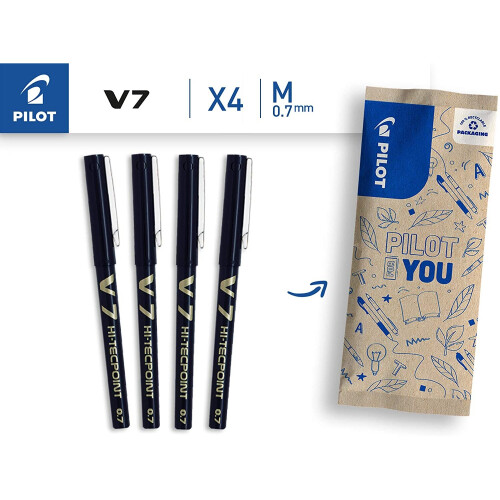 Pilot Pilot V7 Liquid Ink Rollerball 0.7mm Tip - Black (Pack of 4) 1