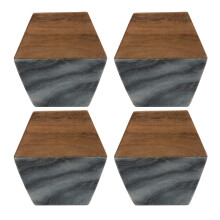4Pcs Marble Acacia Coaster Half & Half Brown & Grey Tableware Kitchen Drink Mats