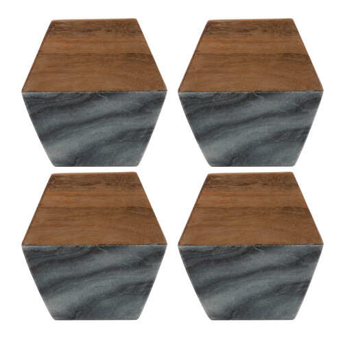 Typhoon 4Pcs Marble Acacia Coaster Half & Half Brown & Grey Tableware Kitchen Drink Mats