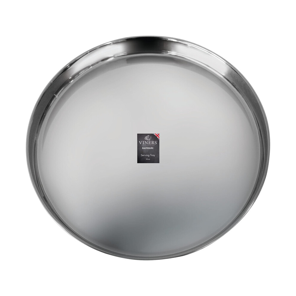 30cm Bar Tray Silver Mirror Polish Finish Round Drinks Food Serving Tray