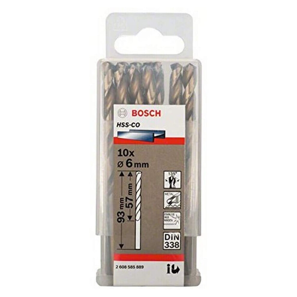 Bosch Professional 10pc. HSS-Co Metal Drill Bit (stainless steel, 6 x 57 x 93 mm, accessory drill driver)