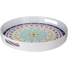 Easily Gripped Bazaar Tray, Scratch Resistant Round Tray, Floral Outdoor Tray, Lightweight Dining Tray