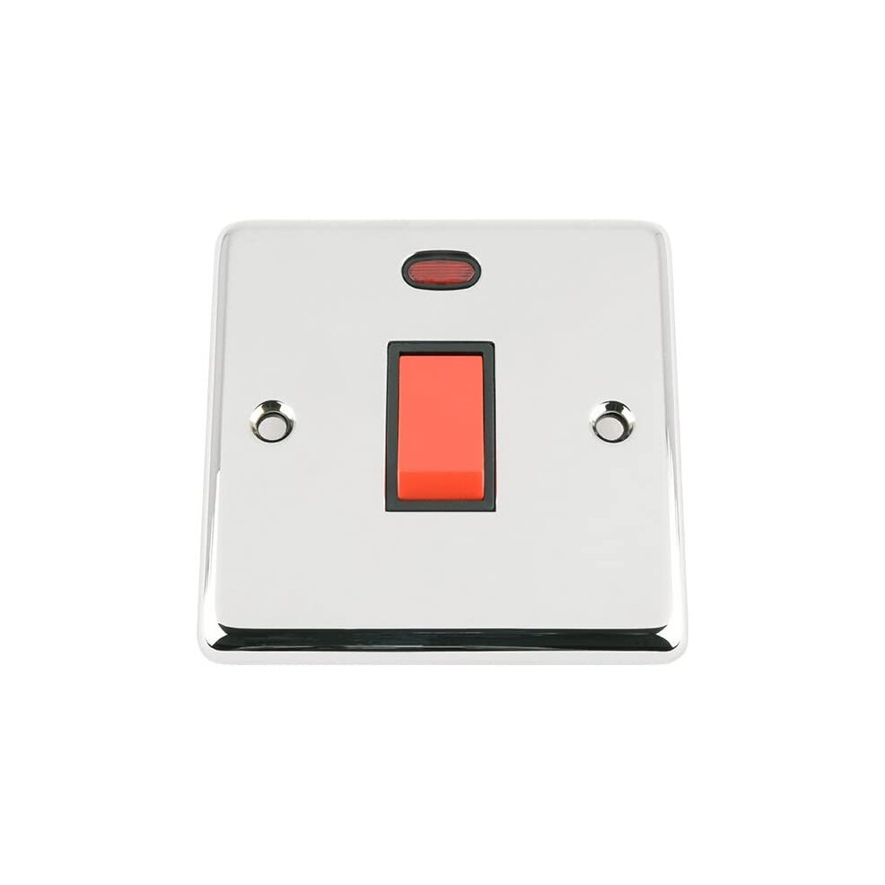 45 Amp Cooker Oven Switch W/Neon - Polished Chrome Classic - Black Insert 700867982692