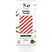 The Cheeky Panda – Bamboo Red Stripes Paper Straws | Pack of 250 Straws | 100% Biodegradable, Plastic-Free, Eco-Friendly, Strong & Sustainable