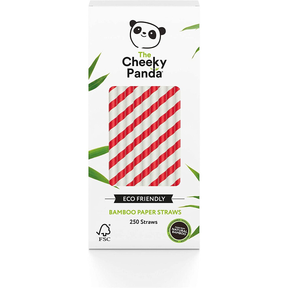 The Cheeky Panda â Bamboo Red Stripes Paper Straws | Pack of 250 Straws | 100% Biodegradable, Plastic-Free, Eco-Friendly, Strong & Sustainable