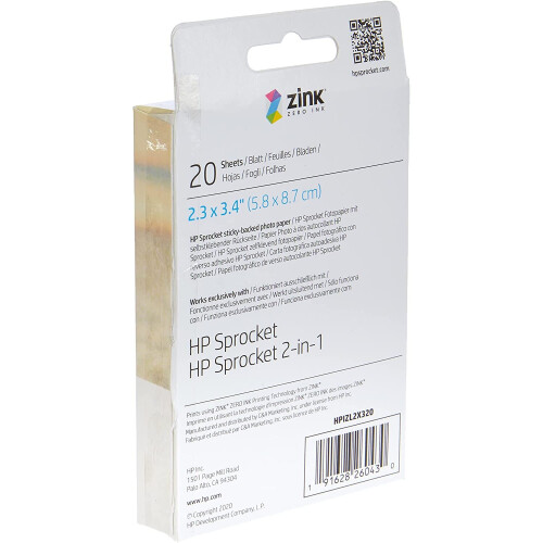 HP HP Sprocket 2.3 x 3.4" Premium Ζink Αυτοκόλλητο Χαρτί Φωτογραφίας (20 Φύλλα) 1