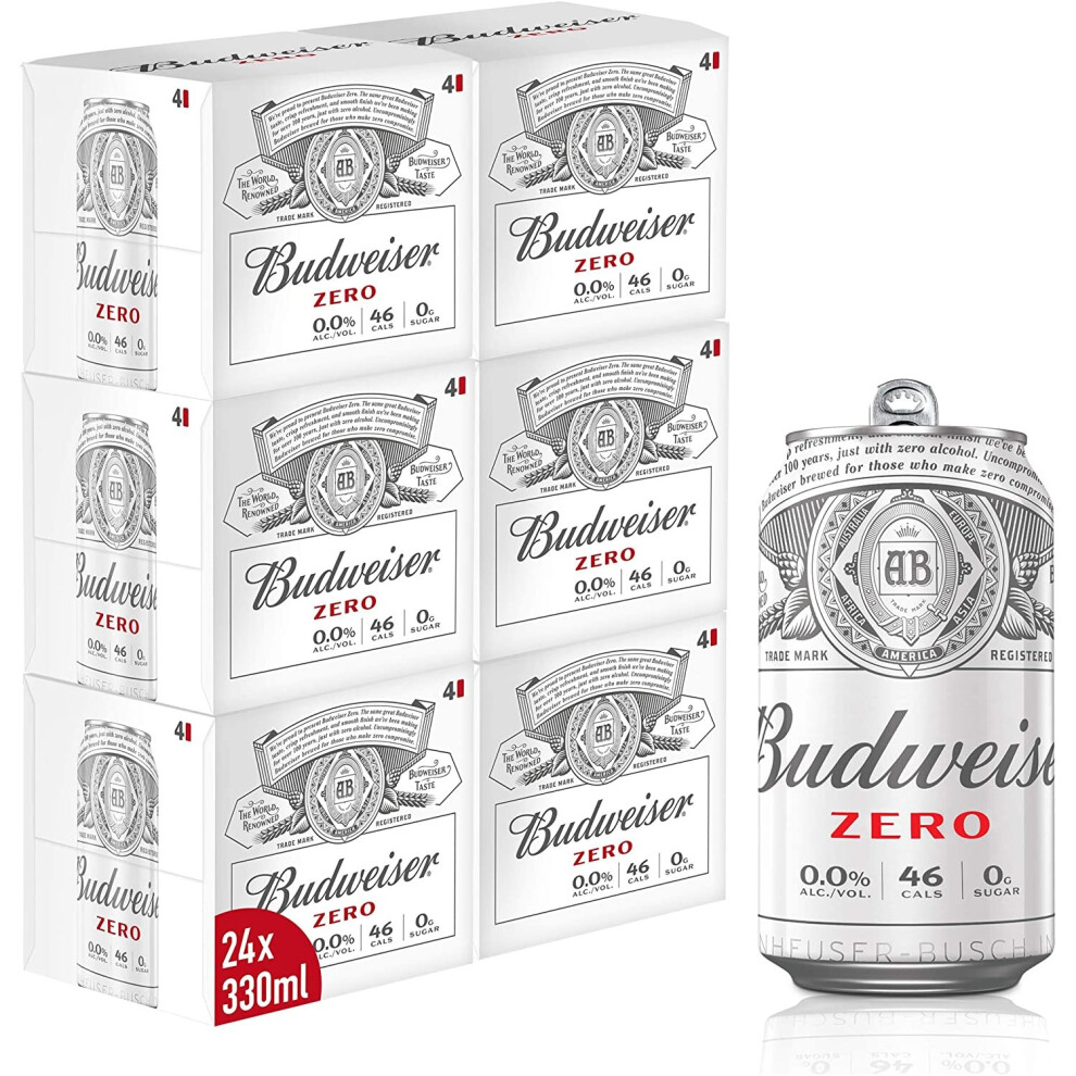 Budweiser Zero 0.0% Alcohol Free Lager Beer Cans 24 x 330 ml