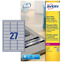 Avery L6011-20 ( 63.5 x 29.6mm) Extra-Strong Adhesive Silver Heavy Duty Labels, 27 Labels Per A4 Sheet