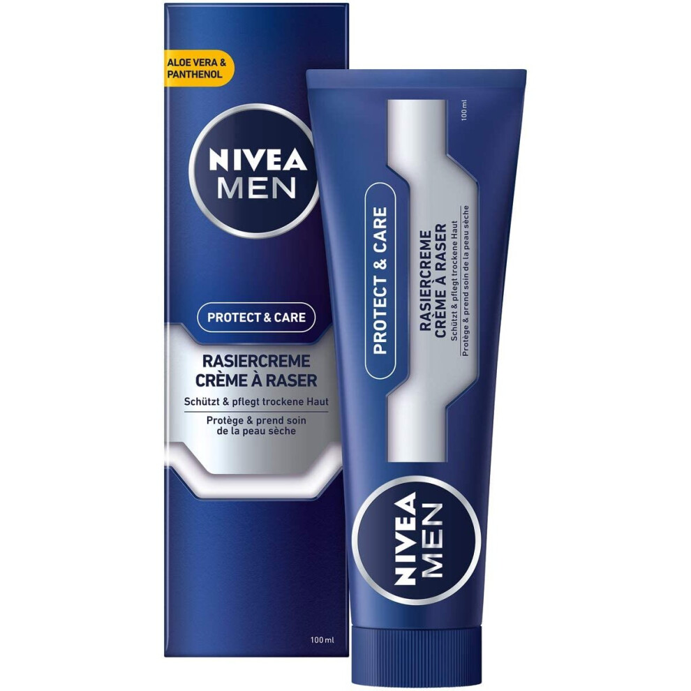 NIVEA MEN Protect & Care Shaving Cream in 1 Pack (1 x 100 ml) with Creamy Foam for a Gentle Shave, Skin-Friendly Shaving Cream for Men