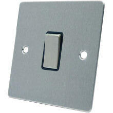AET FSC1GSWIBSI Satin Chrome Flat Intermediate Black Insert Metal Rocker Switch-10 Amp Single 1-Gang Light Switch, 240 V