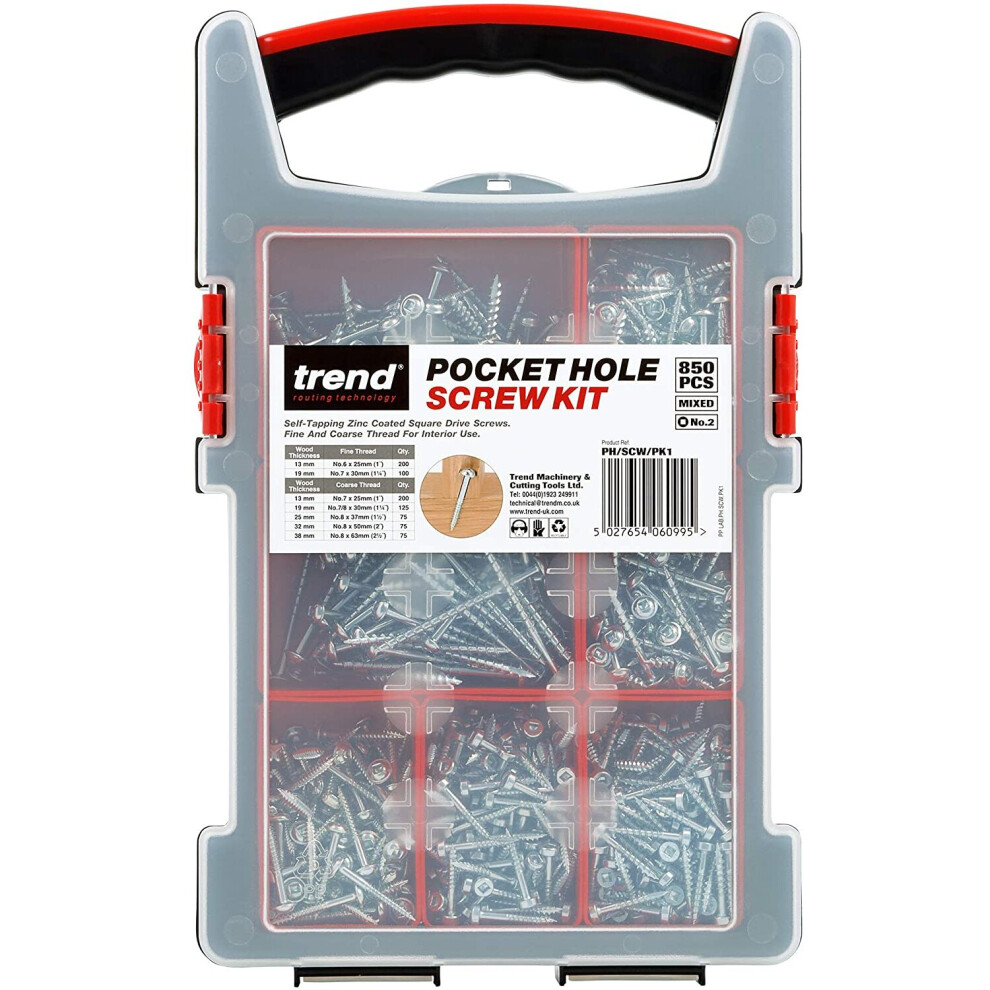 Trend PH/SCW/PK1 Pocket Hole Selection pack-850 Screws in Carry case