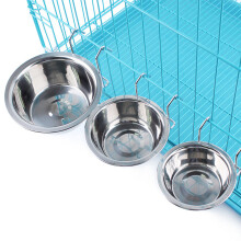 (L) Pet Stainless Steel Cage Coop Food Water Bowl